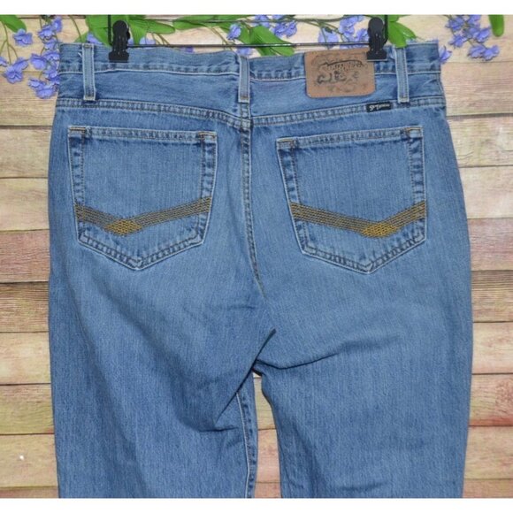 Southern Stitch Ladies Straight Leg Embroidered Denim Blue Jeans Size 33 33R - Picture 5 of 12
